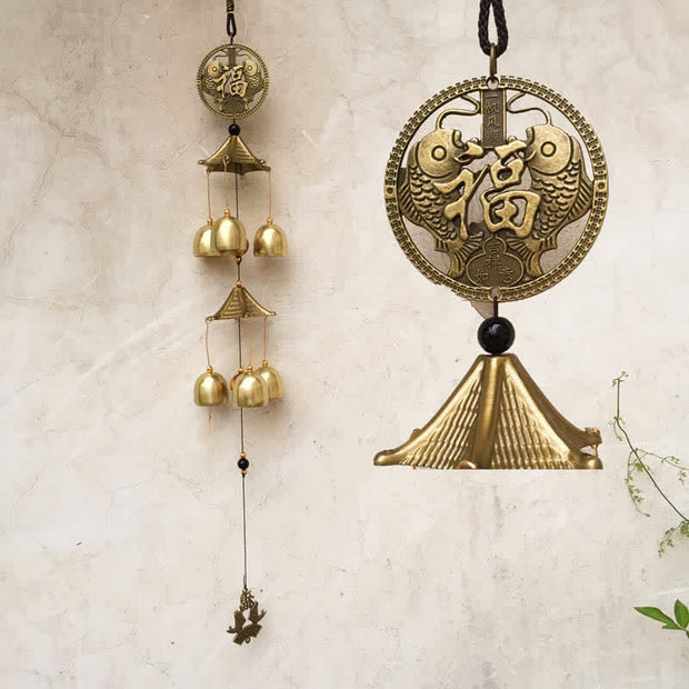 Buddha Stones Feng Shui Boat Elephant Yin Yang Bagua Coin Wall Hanging Chime Bell Handmade Home Decoration Decorations BS Koi Fish