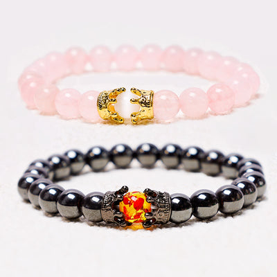 Buddha Stones Natural Stone King&Queen Crown Healing Energy Beads Couple Bracelet Bracelet BS main