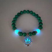 Buddha Stones Tibetan Turquoise Glowstone Luminous Bead Lotus Protection Bracelet Bracelet BS Turquoise Blue Light
