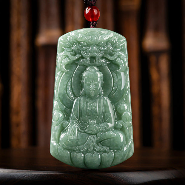 Buddha Stones Tathagata Buddha Dragon Jade Amulet Serenity String Necklace Necklaces & Pendants BS 5
