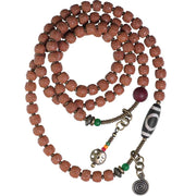 Buddha Stones 108 Mala Rudraksha Beads Bodhi Seed Dzi Bead Luck Auspiciousness Tassel Bracelet