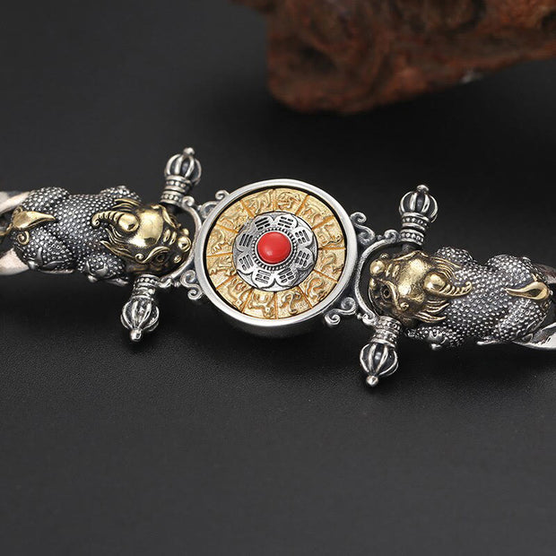 Buddha Stones Chinese Zodiac Om Mani Padme Hum PiXiu Copper Coin Wealth Luck Rotatable Bracelet