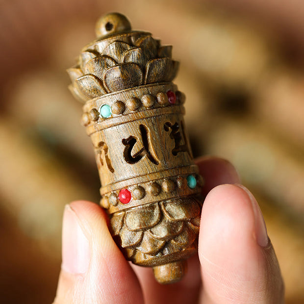 Buddha Stones Tibet Green Sandalwood Rosewood Om Mani Padme Hum Lotus Positive Soothing Necklace Pendant Necklaces & Pendants BS 2