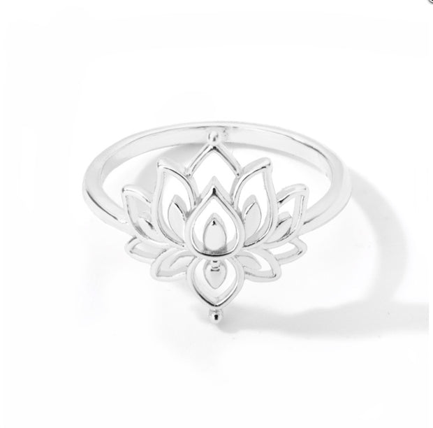 Buddha Stones Lotus Titanium Steel Enlightenment Necklace Pendant Ring Necklaces & Pendants BS Silver Lotus Ring