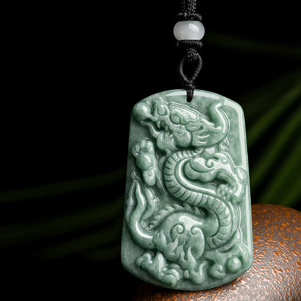 Buddha Stones Year of the Dragon Chinese Zodiac Dragon Jade Success Amulet Necklace Pendant Necklaces & Pendants BS 5