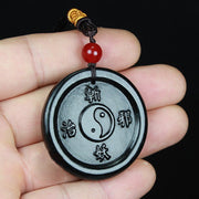 Buddha Stones Natural Hetian Cyan Jade Yin Yang Luck Harmony Necklace Pendant Necklaces & Pendants BS 3