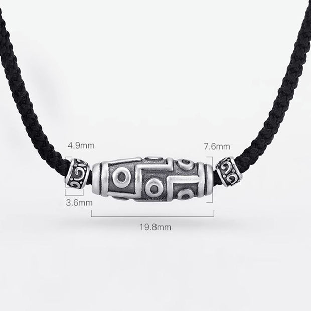 Buddha Stones 999 Sterling Silver Nine-Eye Dzi Bead Pattern Protection Rope Necklace Pendant