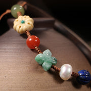 Buddha Stones Agarwood Lazurite Pearl Hetian Jade Crystal Luck Strength String Cuff Bracelet Bracelet BS 2