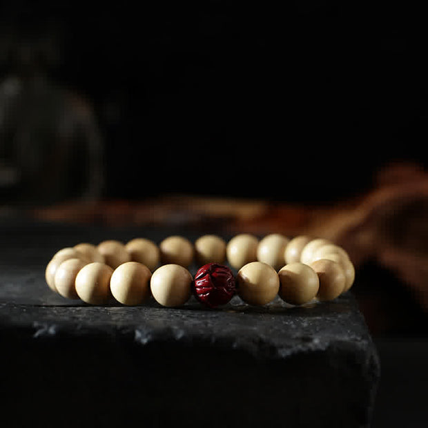 Buddha Stones Tibet Peach Wood Lotus Cinnabar Bagua Yin Yang Luck Wealth Bracelet Bracelet BS 10mm Cinnabar (Calm ♥ Concentration)