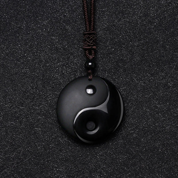 Buddha Stones Black Obsidian Taoism Five Sacred Mountains Nine-Character Mantra Carved Purification Yin Yang Necklace Pendant Necklaces & Pendants BS 4
