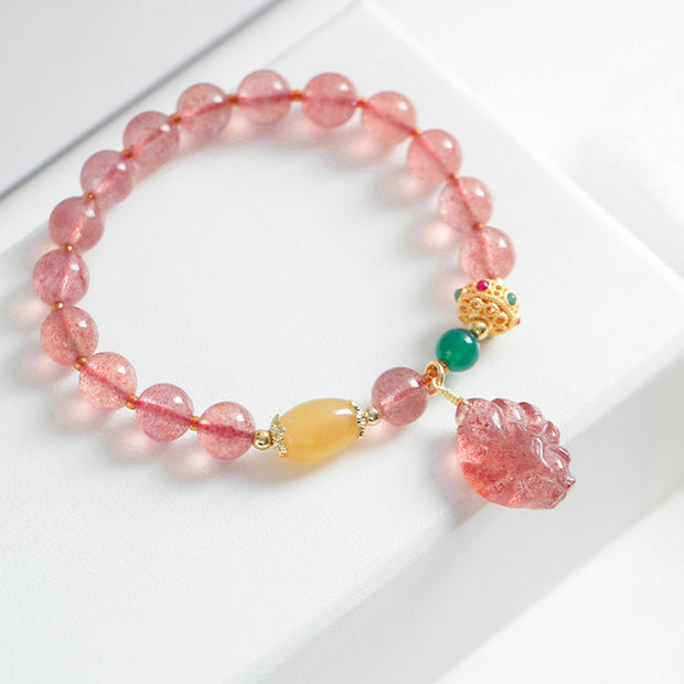 Buddha Stones Natural Strawberry Quartz Nine-Tailed Fox Healing Bracelet Bracelet BS 3