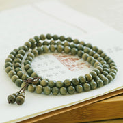 Buddha Stones 108 Mala Beads Green Sandalwood Chinese Knotting Soothing Bracelet Mala Bracelet BS 1