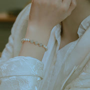 Buddha Stones 14K Gold Plated Natural Pearl Hetian Cyan Jade White Jade Sincerity Bead Chain Bracelet Bracelet BS 19