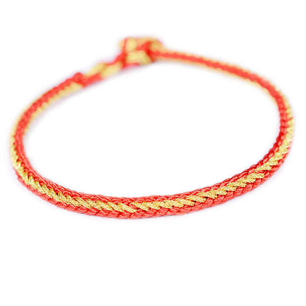 Buddha Stones Two-Color Rope Handcrafted Eight Thread Peace Knot Bracelet Bracelet BS Red Gold(Wrist Circumference 17cm)