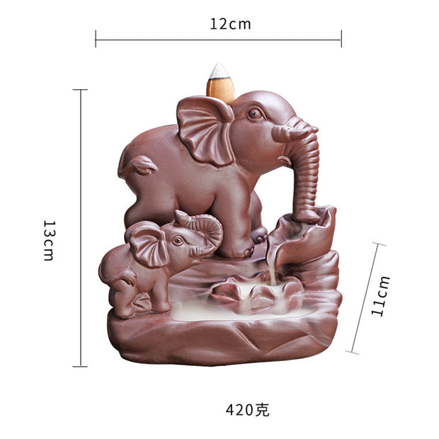 Buddha Stones Tibetan Elephant Purple Clay Backflow Smoke Fountain Protection Incense Burner Decoration