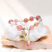 Buddha Stones Natural Strawberry Quartz Crystal Money Bag Charm Positive Bracelet Bracelet BS 7