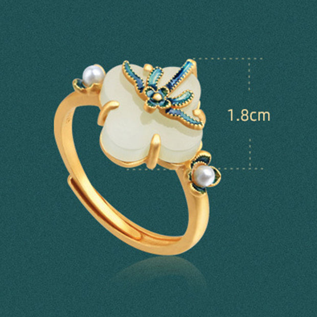 Four Leaf Clover Jade Copper Prosperity Adjustable Ring Ring BS 10