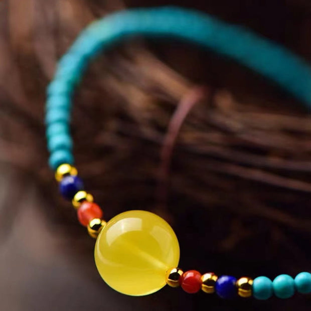 Buddha Stones Turquoise Amber Red Agate Protection Bracelet Necklace Pendant Bracelet Necklaces & Pendants BS 8