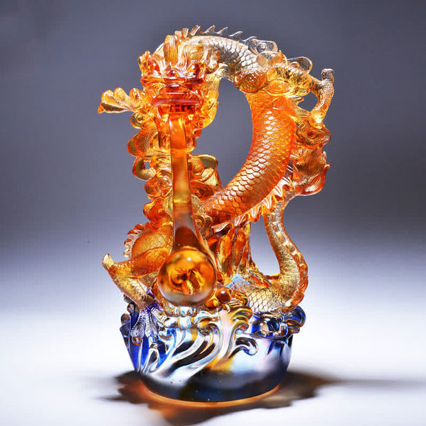 Buddha Stones Feng Shui Dragon Handmade Liuli Crystal Art Piece Success Home Office Decoration Decorations BS 2
