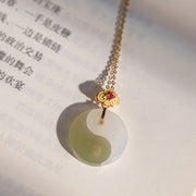 Buddha Stones Yin Yang Jade 18K Gold Luck Prosperity Necklace Pendant Necklaces & Pendants BS 8