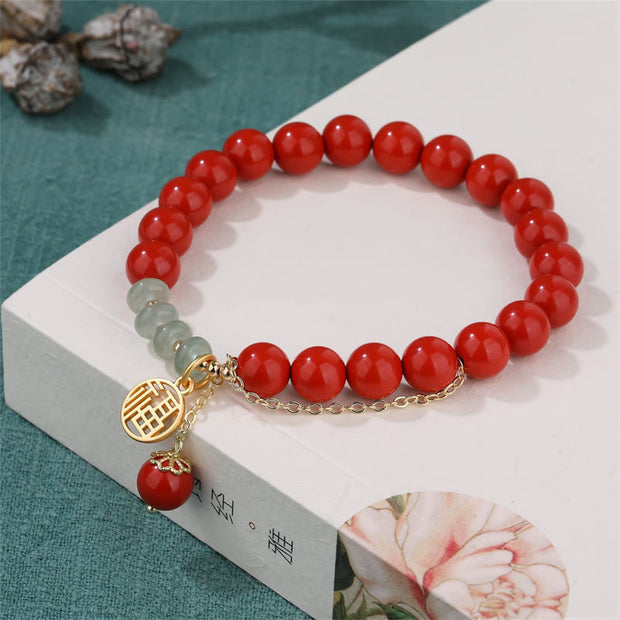 Buddha Stones Cinnabar Auspicious Fu Character Jade Calm Bracelet