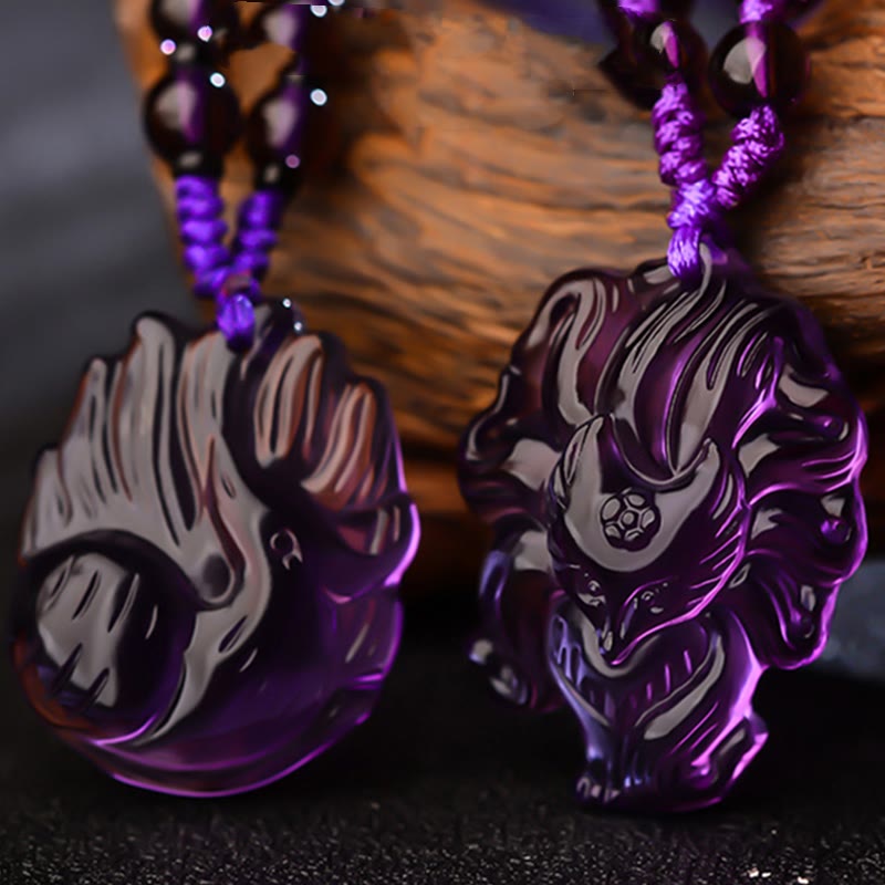 Buddha Stones Natural Amethyst White Crystal Citrine Nine Tailed