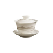 Buddha Stones Vintage Ink Painting Mountain White Porcelain Ceramic Gaiwan Sancai Teacup Kung Fu Tea Cup And Saucer With Lid Tea Utensil Teapot