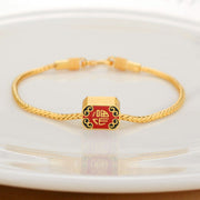 Buddha Stones Tibetan 18K Gold Om Mani Padme Hum Lucky Koi Fish Fu Character Ingot Copper Coin Peace Bracelet