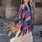 Buddha Stones Tibetan Shawl Candy Color Braided Pattern Winter Cozy Travel Knitted Tassel Scarf Wrap