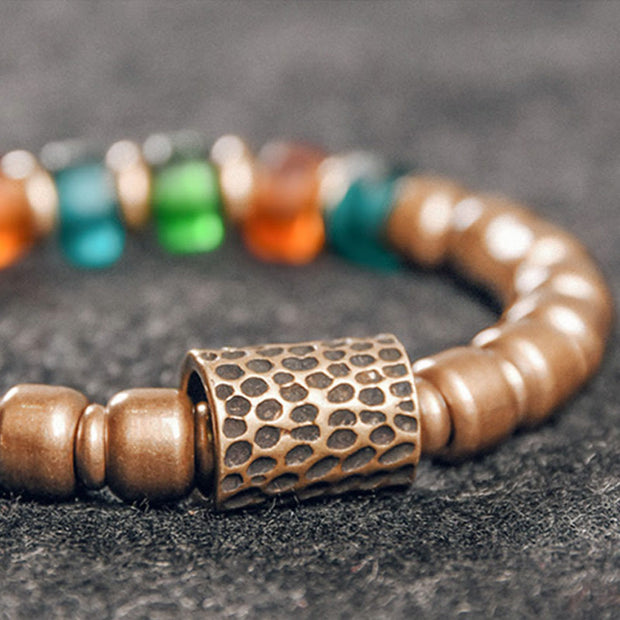 Buddha Stones Tibetan Colorful Glass Beads Copper Wealth Bracelet