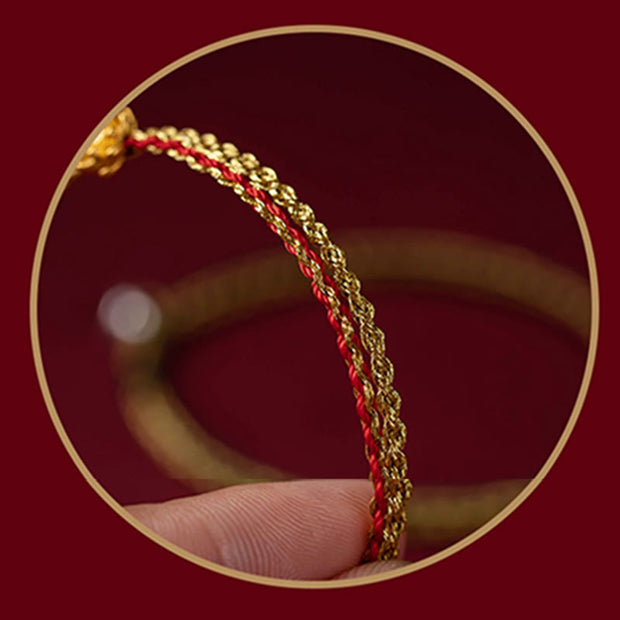 Buddha Stones 999 Gold Lotus Handmade Blessing Braid String Double Layer Bracelet Bracelet BS 6