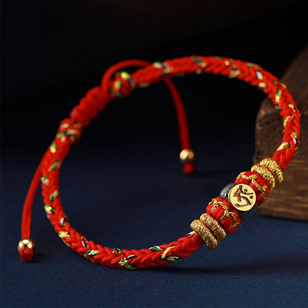 Buddha Stones Chinese Zodiac Natal Buddha Silver Luck Braided String Bracelet Bracelet BS 5
