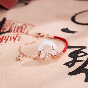 Buddha Stones White Jade Double Koi Fish Peace Buckle Attract Fortune Luck Charm Bracelet