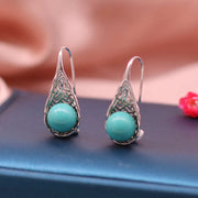 Buddha Stones 925 Sterling Silver Turquoise Beaded Pattern Protection Drop Dangle Earrings