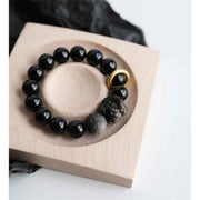 Buddha Stones Black Obsidian Silver Sheen Obsidian Lion Strength Bracelet Bracelet BS 7