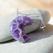 Buddha Stones Natural Quartz Crystal Moon Tree Of Life Healing Energy Necklace Pendant Necklaces & Pendants BS 2