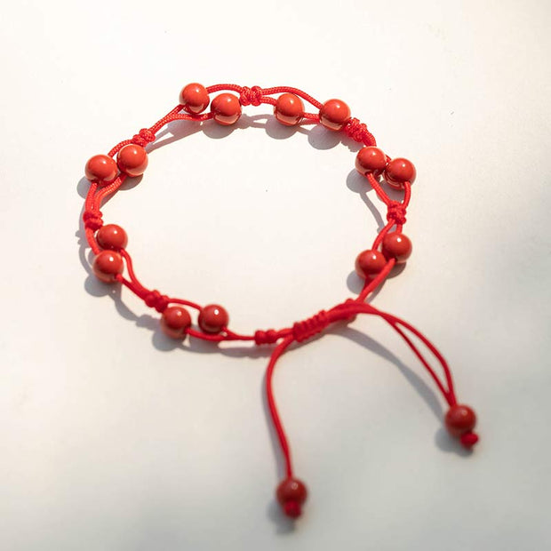 Buddha Stones Red Agate Moss Agate Cinnabar Calm Bracelet Bracelet BS Cinnabar&Red String