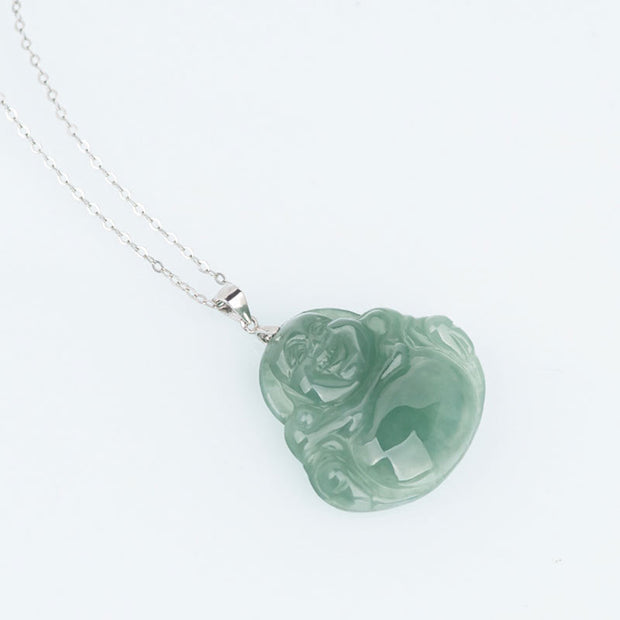 Buddha Stones 925 Sterling Silver Laughing Buddha Jade Protection Calm Necklace Chain Pendant Necklaces & Pendants BS 5