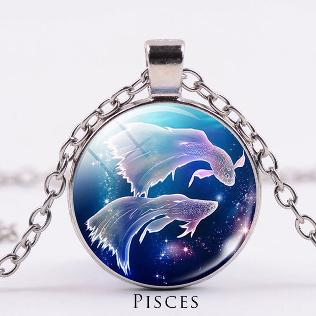 12 Constellations of the Zodiac Moon Starry Sky Protection Blessing Necklace Pendant Necklaces & Pendants BS Silver Pisces
