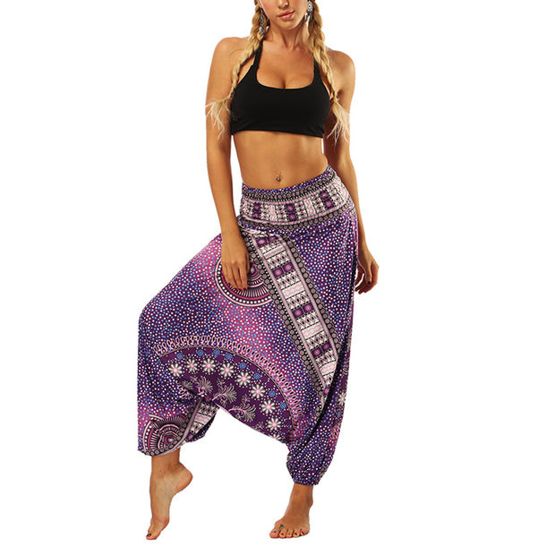 Buddha Stones Boho Pants Hippy Harem Smocked Waist Trousers Sports Fitness Dance Women's Yoga Pants