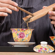 Buddha Stones Peony Flowers Ceramic Gaiwan Sancai Teacup Kung Fu Tea Cup And Saucer With Lid