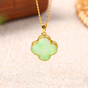 Buddha Stones Four Leaf Clover Jade Pattern Luck Necklace Pendant Necklaces & Pendants BS 1