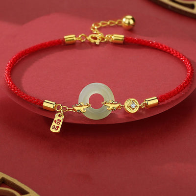 Buddha Stones Year of the Dragon 925 Sterling Silver Hetian Jade Peace Buckle Attract Fortune Luck Chain Bracelet Bracelet BS 20cm fit for Wrist Circumference 14-18cm