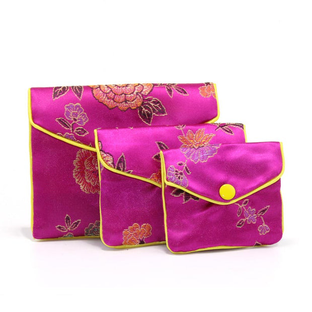 Buddha Stones Jewelry Silk Purse Pouch Gift Bags Decoration Decorations BS Rose Red 10*12cm