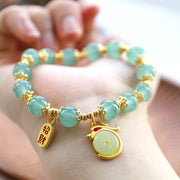 Buddha Stones Year of the Dragon Red Agate Green Aventurine Peace Buckle Fu Character Lucky Fortune Bracelet Bracelet BS 4