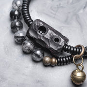 Buddha Stones Black Rutilated Quartz Ebony Wood Copper Wisdom Couple Bracelet Bracelet BS 10