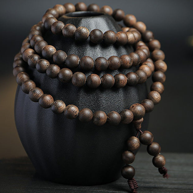 Buddha Stones 108 Mala Beads Agarwood Peace Strength Calm Bracelet Bracelet Mala BS 10mm*108
