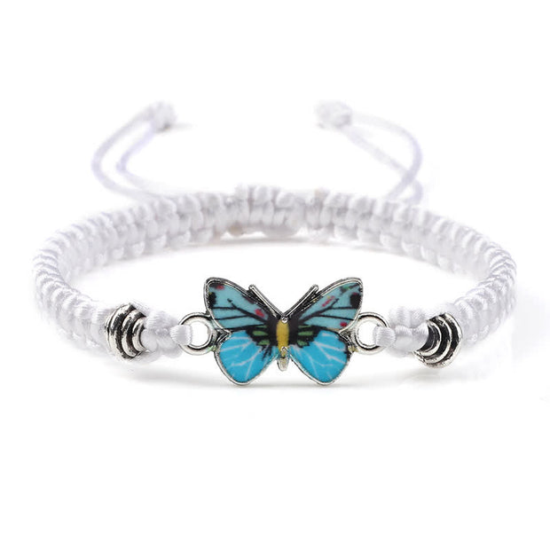 Buddha Stones Butterfly Freedom Love String Charm Bracelet Bracelet BS White-Blue Butterfly