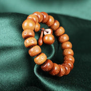 Buddha Stones Natural Tibetan Peach Wood Om Mani Padme Hum Engraved Ward Off Evil Spirits Bracelet