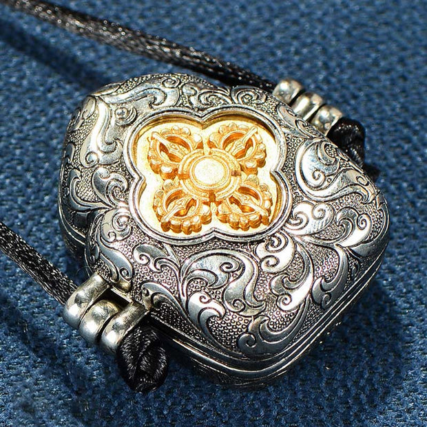 Buddha Stones Tibetan Gold Buddha Double Dorje Copper Serenity Ghau Prayer Box Necklace Pendant Necklaces & Pendants BS 19